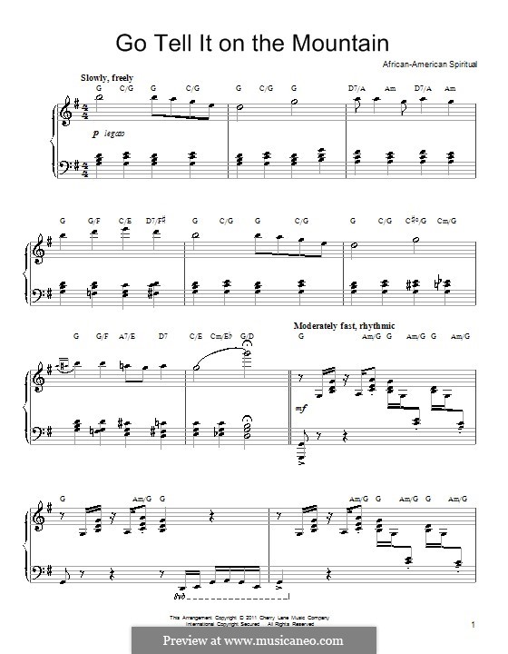 Go, Tell it on the Mountain (Printable Scores): For piano by folklore