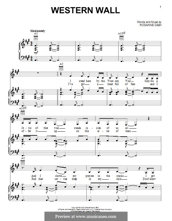 Western Wall: For voice and piano (or guitar) by Rosanne Cash