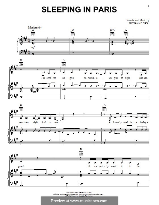 Sleeping in Paris: For voice and piano (or guitar) by Rosanne Cash