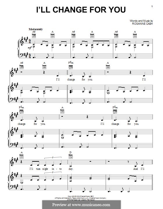 I'll Change for You: For voice and piano (or guitar) by Rosanne Cash
