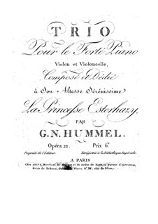 Piano Trio No.3 in F Major, Op.22: Piano Trio No.3 in F Major by Johann Nepomuk Hummel