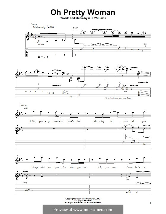 Oh, Pretty Woman: For guitar with tab (Gary Moore) by A. C. Williams