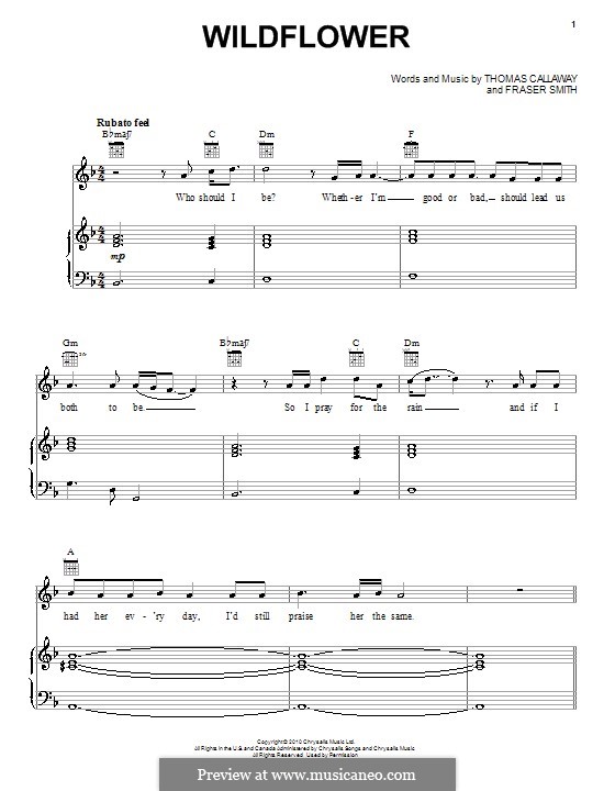 Wildflower (Cee Lo Green): For voice and piano (or guitar) by Fraser T. Smith, Thomas Callaway