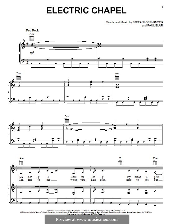 Electric Chapel (Lady Gaga): For voice and piano (or guitar) by Paul Blair, Stefani Germanotta
