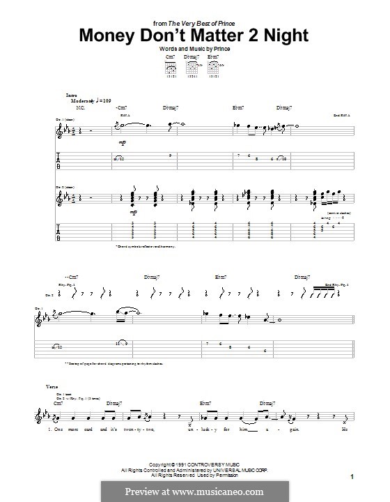 Money Don't Matter 2 Night: For guitar with tab by Prince