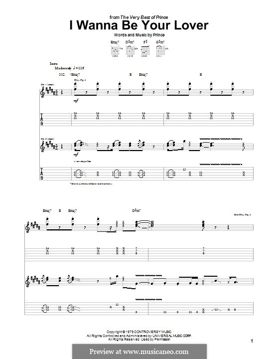 I Wanna Be Your Lover: For guitar with tab by Prince