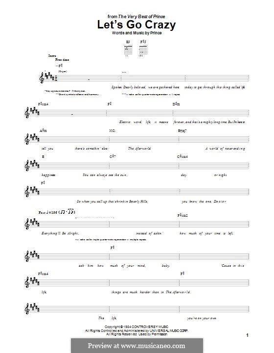 Let's Go Crazy Sheet Music, Prince