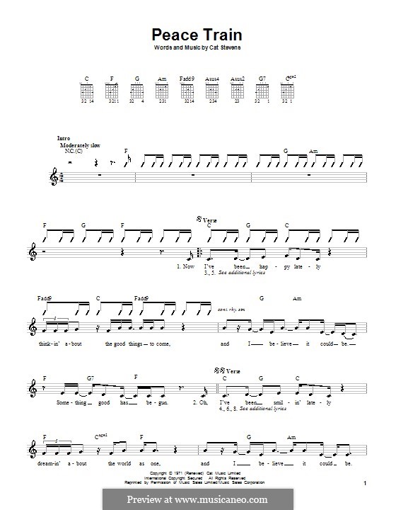 Peace Train by C. Stevens sheet music on MusicaNeo