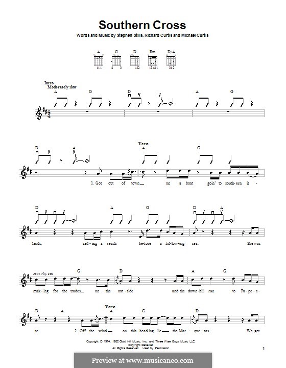 Southern Cross (Crosby, Stills & Nash): For guitar by Michael Curtis, Richard Curtis, Stephen Stills