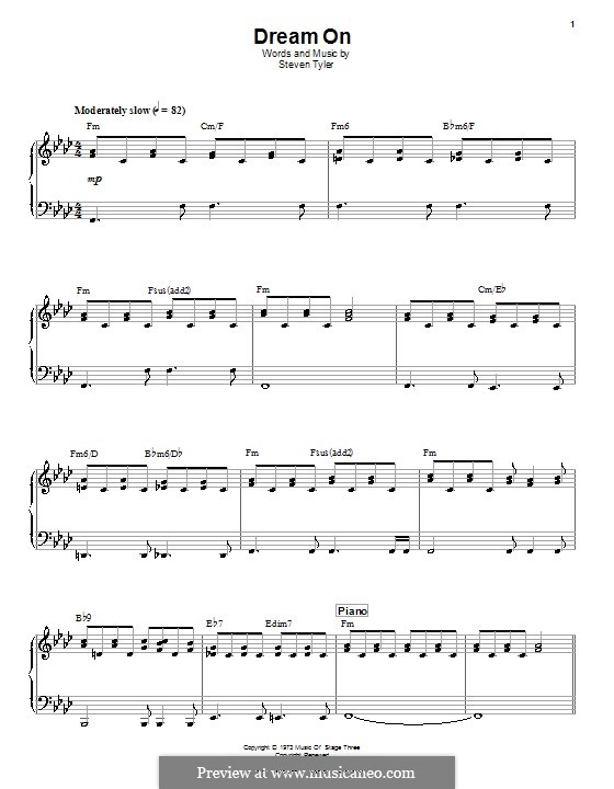 Dream On (Aerosmith): For voice and piano by Steven Tyler