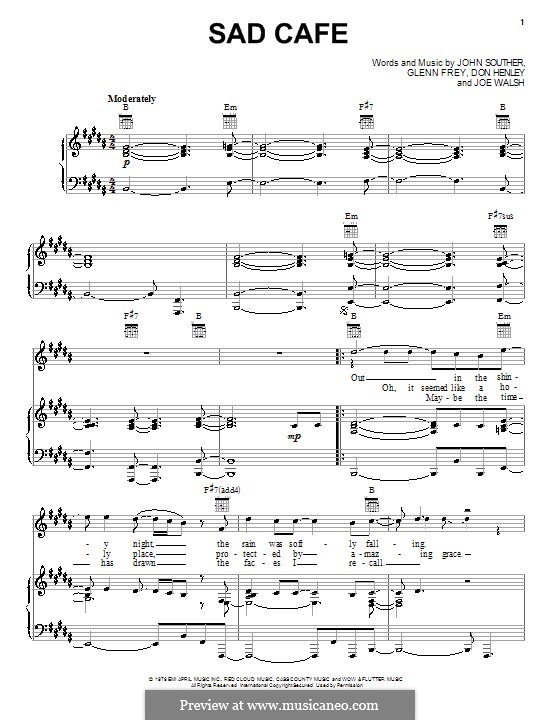 Sad Cafe (The Eagles): For voice and piano (or guitar) by Don Henley, Glen Frey, John David Souther, Joe Walsh