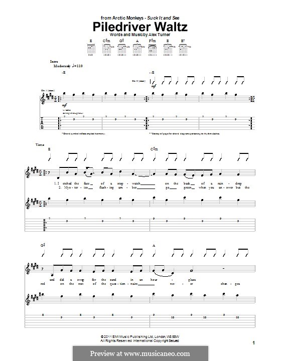 Odiseo Línea de metal Reino Piledriver Waltz (Arctic Monkeys) by A. Turner - sheet music on MusicaNeo