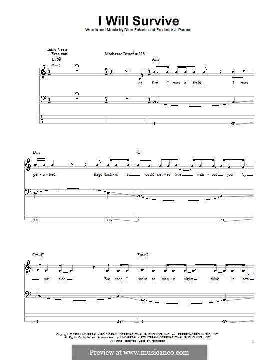I Will Survive (Gloria Gaynor): For bass guitar with tab by Dino Fekaris, Freddie Perren