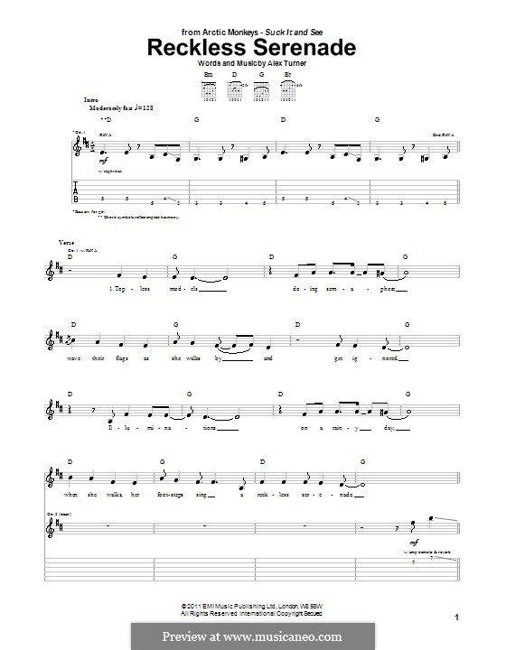 My Mistakes Were Made For You Chords Reckless Serenade (Arctic Monkeys) by A. Turner - sheet music on MusicaNeo