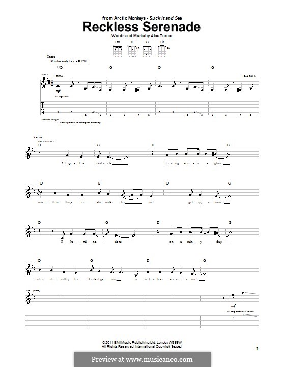 Reckless Serenade (Arctic Monkeys): For guitar with tab by Alex Turner