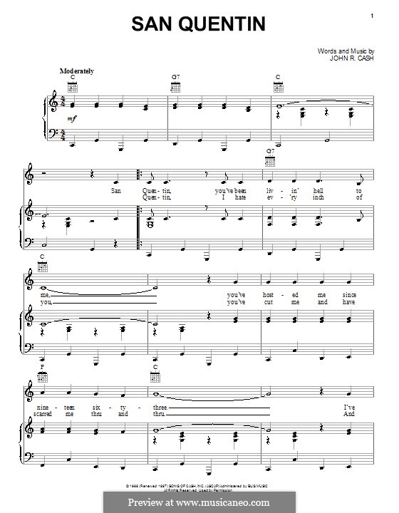 San Quentin: For voice and piano (or guitar) by Johnny Cash