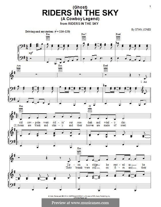 (Ghost) Riders in the Sky (A Cowboy Legend): For voice and piano or guitar (Johnny Cash) by Stan Jones