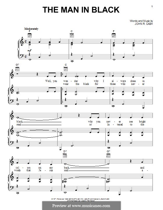 The Man in Black: For voice and piano (or guitar) by Johnny Cash