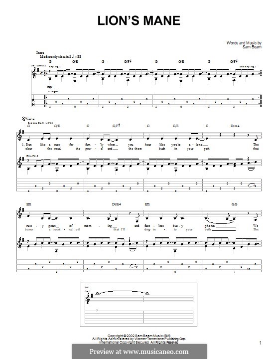 Lion's Mane (Iron & Wine) by S. Beam sheet music on MusicaNeo