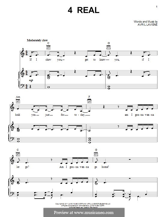 4 Real: For voice and piano (or guitar) by Avril Lavigne
