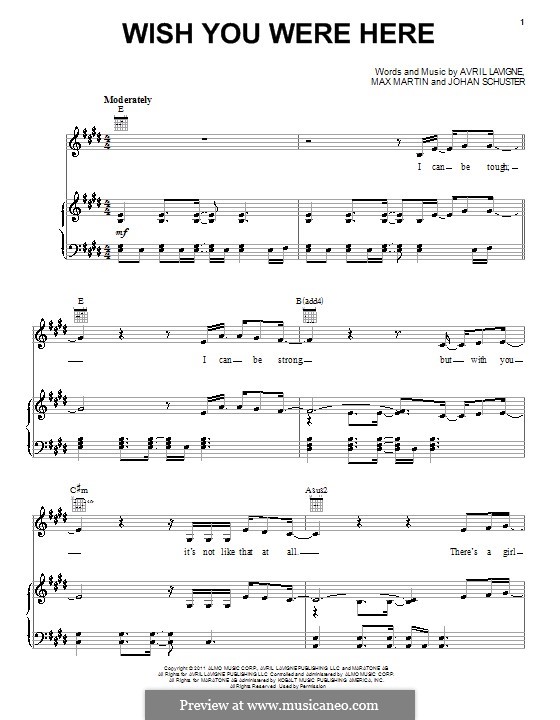 Wish You Were Here (Avril Lavigne): For voice and piano (or guitar) by Shellback, Max Martin
