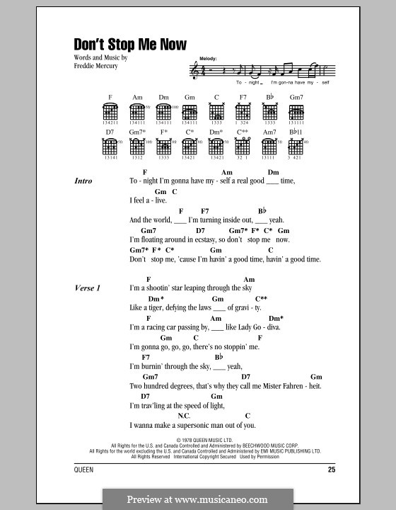 Vocal version: Lyrics and chords by Freddie Mercury