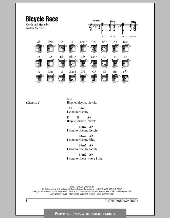 Bicycle Race (Queen): Lyrics and chords by Freddie Mercury