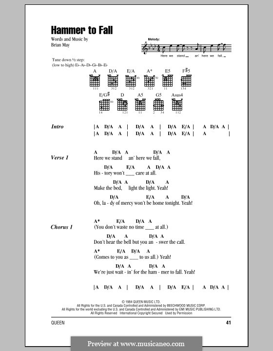Hammer to Fall (Queen): Lyrics and chords by Brian May