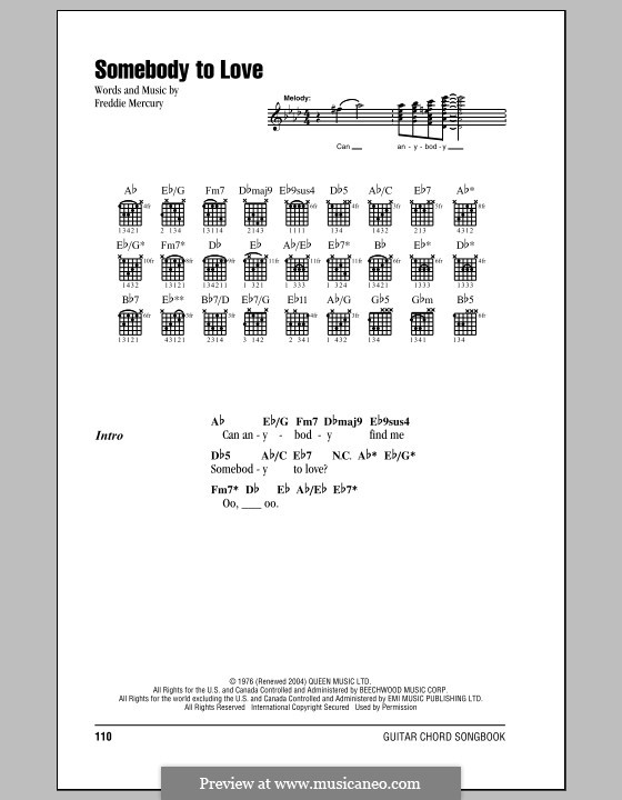 Somebody to Love (Queen): Lyrics and chords by Freddie Mercury