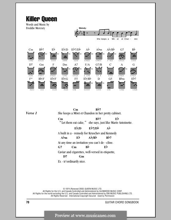 Killer Queen (Queen): Lyrics and chords by Freddie Mercury