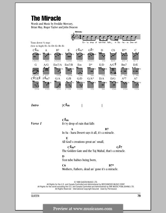 The Miracle (Queen): Lyrics and chords by Brian May, Freddie Mercury, John Deacon, Roger Taylor
