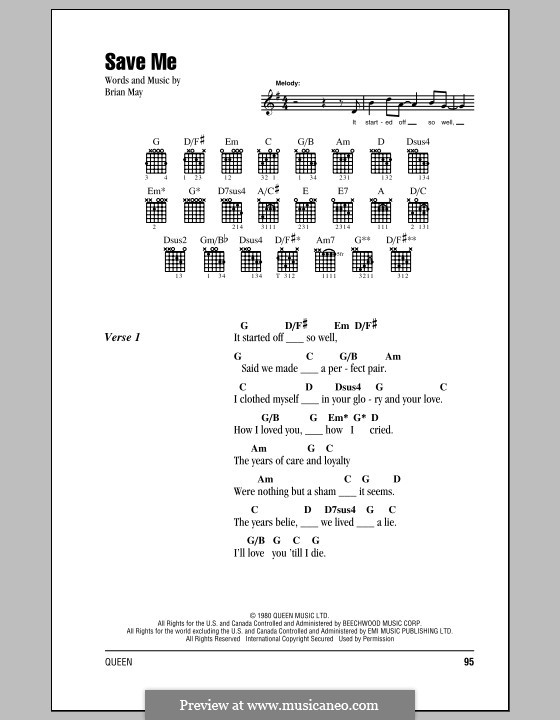 Save Me (Queen): Lyrics and chords by Brian May