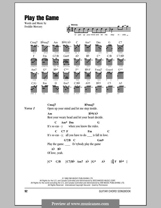 Play the Game (Queen): Lyrics and chords by Freddie Mercury