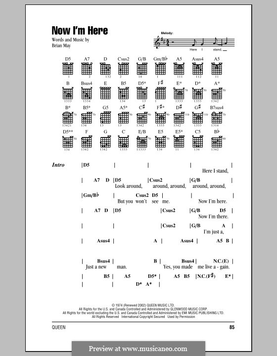 Now I'm Here (Queen): Lyrics and chords by Brian May