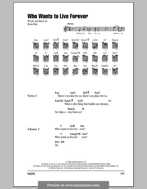 Who Wants to Live Forever? (Queen): Lyrics and chords by Brian May