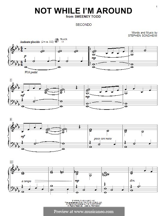 Not While I'm Around (from Sweeney Todd): For piano four hands by Stephen Sondheim