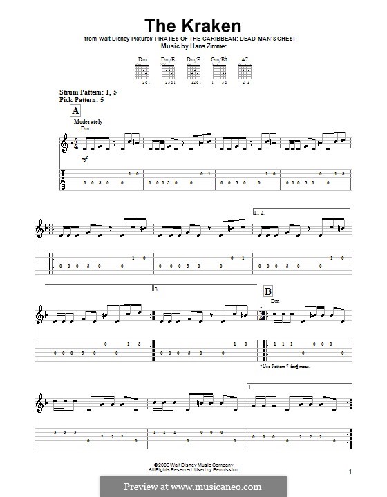 The Kraken (from Pirates of the Caribbean: Dead Man's Chest): For guitar (very easy version) by Hans Zimmer
