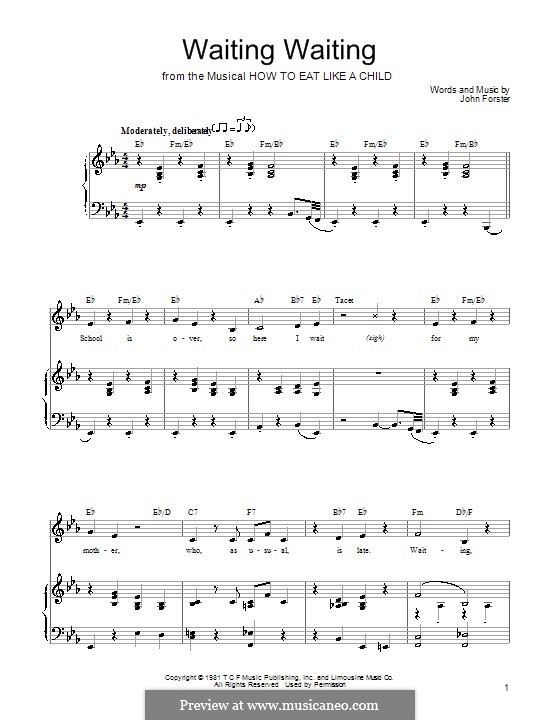 Waiting Waiting: For voice and piano (or guitar) by Mariann Cook