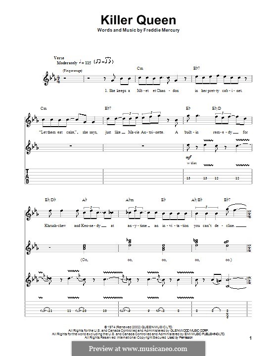 Killer Queen (Queen): For guitar with tab by Freddie Mercury