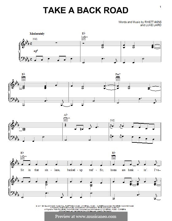 Take a Back Road (Rodney Atkins): For voice and piano (or guitar) by Luke Laird, Rhett Akins