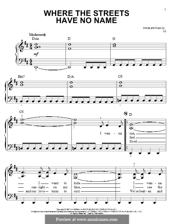 Where the Streets Have no Name: For easy piano by U2