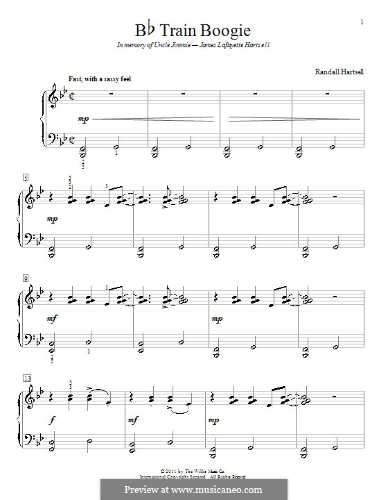 B-Flat Train Boogie: For piano by Randall Hartsell