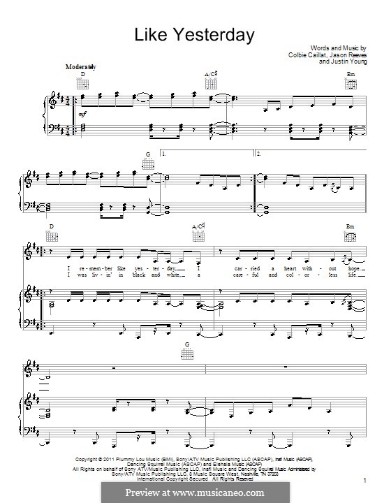 Like Yesterday: For voice and piano (or guitar) by Jason Reeves