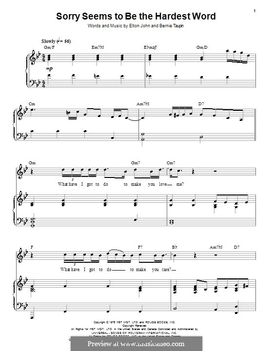 Sorry Seems to be the Hardest Word: For voice and piano by Elton John