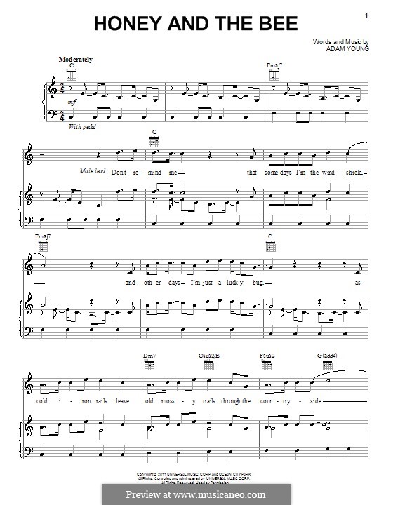 Honey and the Bee (Owl City): For voice and piano (or guitar) by Adam Young