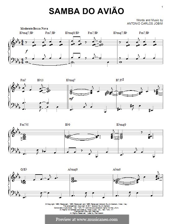 Song of the Jet (Samba do Aviao): For piano by Antonio Carlos Jobim