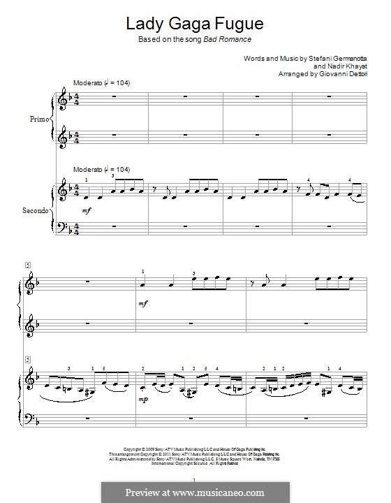 Lady Gaga Fugue: For piano four hands by RedOne, Stefani Germanotta