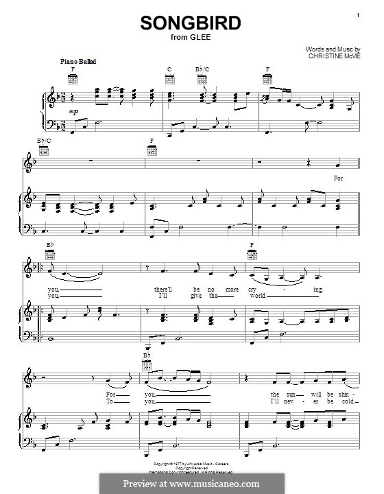 Songbird (Fleetwood Mac): For voice and piano or guitar (F Major) by Christine McVie