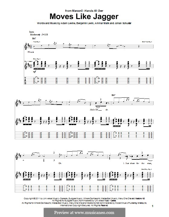 Moves Like Jagger (Maroon 5): For guitar with tab by Shellback, Adam Levine, Ammar Malik, Benjamin Levin