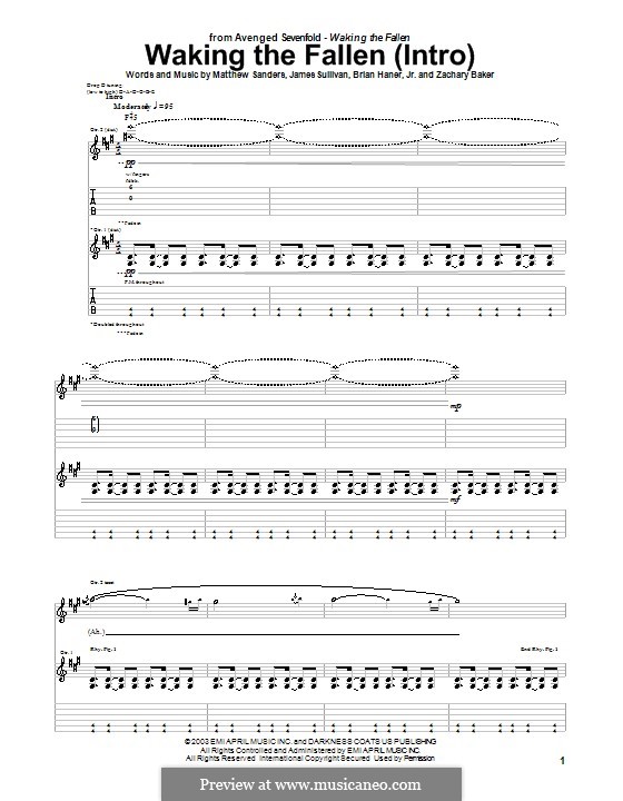 Waking the Fallen (Intro): For guitar with tab (Avenged Sevenfold) by Brian Haner Jr., James Sullivan, Matthew Sanders, Zachary Baker